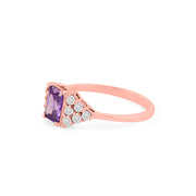 Amethyst Gemstone & Diamond Solid 14k Rose Gold Ring