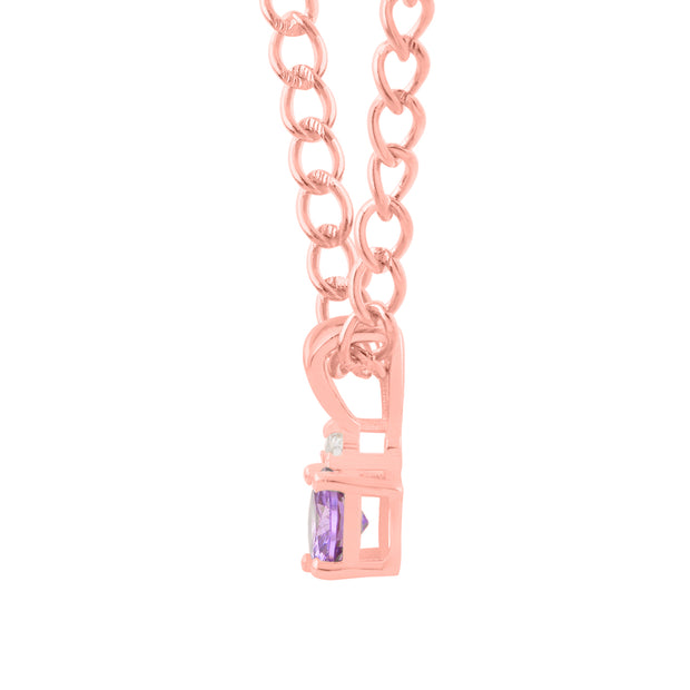 Amethyst Gemstone & Diamond Solid 14k Rose Gold Pendant
