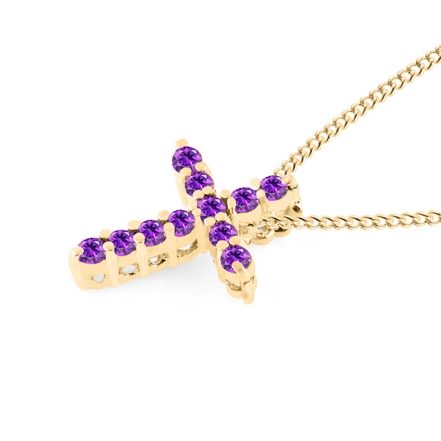 Amethyst Gemstone Solid 14k Yellow Gold Cross Pendant