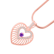 Amethyst Gemstone & Diamond Solid 14k Rose Gold Heart Pendant