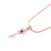 Amethyst Gemstone & Diamond Solid 14k Rose Gold Key Pendant