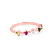 Multi Gemstone Solid 14k Rose Gold Ring