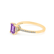 Amethyst & Diamond Gemstone Solid 14k Yellow Gold Ring