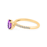Amethyst Gemstone & Diamond Solid 14k Yellow Gold Ring