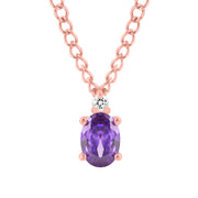 Amethyst Gemstone & Diamond Solid 14k Rose Gold Pendant