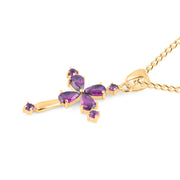 Amethyst Gemstone Solid 14k Yellow Gold Cross Pendant