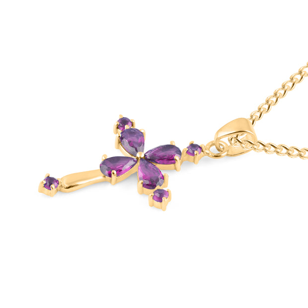 Amethyst Gemstone Solid 14k Yellow Gold Cross Pendant