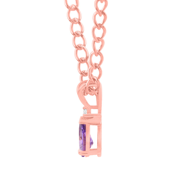 Amethyst Gemstone & Diamond Solid 14k Rose Gold Pendant