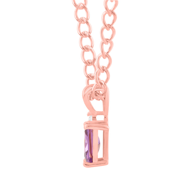 Amethyst Gemstone & Diamond Solid 14k Rose Gold Pendant