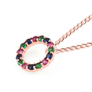 Multi Gemstone Solid 14k Rose Gold Round Ring Pendant