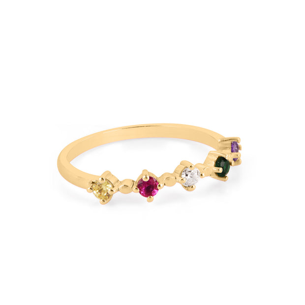 Multi Gemstone Solid 14k Yellow Gold Ring