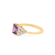 Amethyst Gemstone & Diamond Solid 14k Yellow Gold Ring
