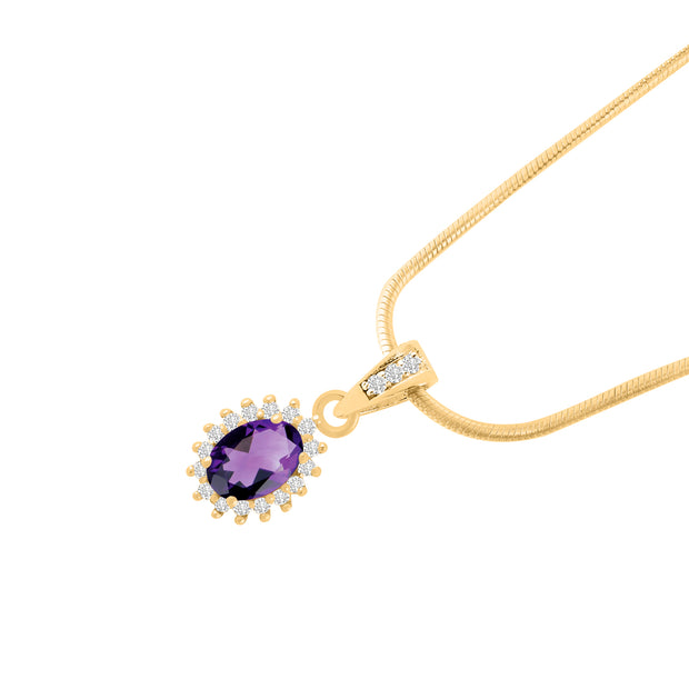 Amethyst Gemstone & Diamond Solid 14k Yellow Gold Pendant