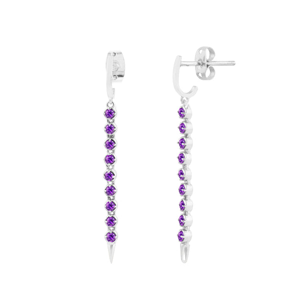 Amethyst Gemstone Solid 14k White Gold Screw Back Earring
