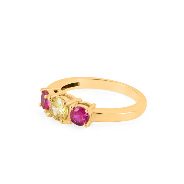 Ruby & Citrine Gemstone Solid 14k Yellow Gold Ring