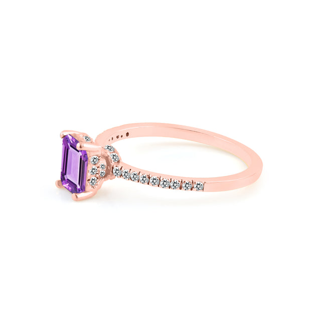 Amethyst & Diamond Gemstone Solid 14k Rose Gold Ring