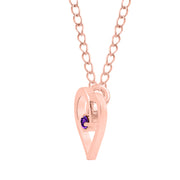 Amethyst Gemstone Solid 14k Rose Gold Heart Pendant