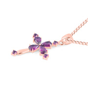 Amethyst Gemstone Solid 14k Rose Gold Cross Pendant