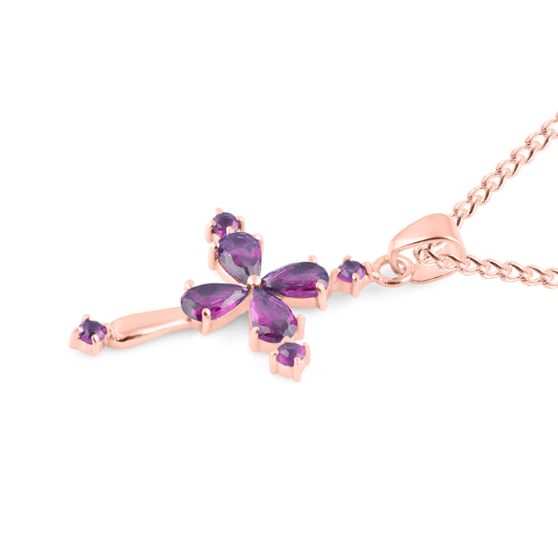 Amethyst Gemstone Solid 14k Rose Gold Cross Pendant
