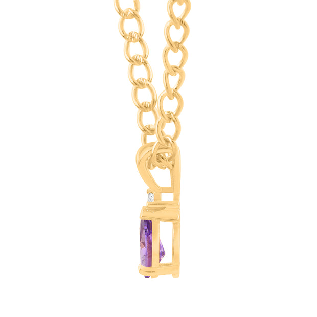 Amethyst Gemstone & Diamond Solid 14k Yellow Gold Pendant