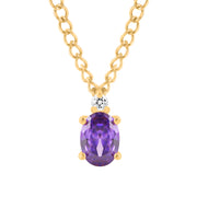 Amethyst Gemstone & Diamond Solid 14k Yellow Gold Pendant
