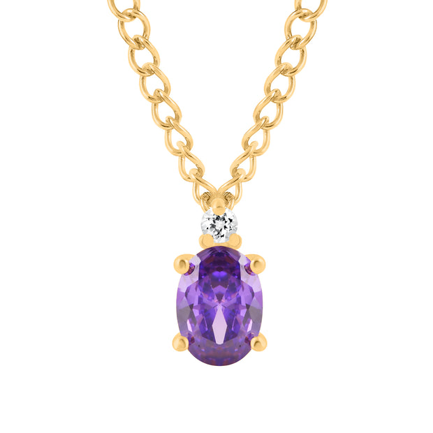 Amethyst Gemstone & Diamond Solid 14k Yellow Gold Pendant