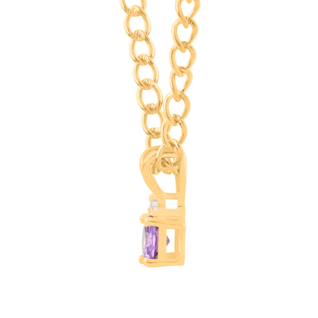 Amethyst Gemstone & Diamond Solid 14k Yellow Gold Pendant