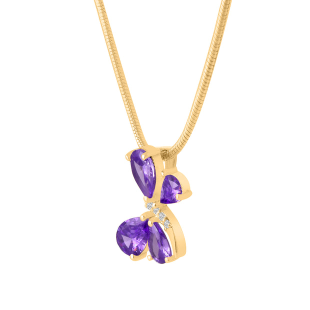 Amethyst Gemstone & Diamond Solid 14k Yellow Gold Pendant