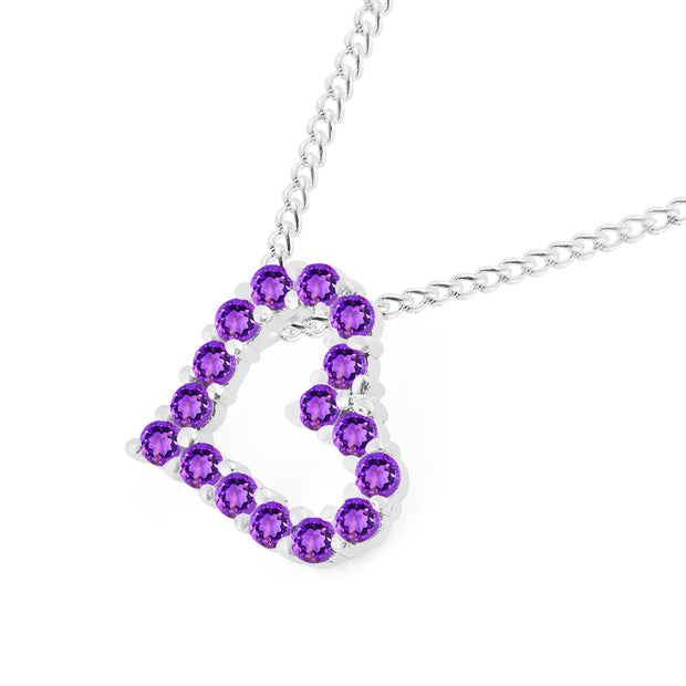Amethyst Gemstone Solid 925 Sterling Silver Heart Pendant