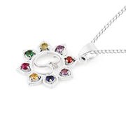 Multi Gemstone Solid 925 Sterling Silver OM Pendant