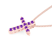 Amethyst Gemstone Solid 14k Rose Gold Cross Pendant