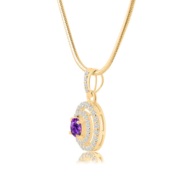 Amethyst Gemstone Solid 14k Yellow Gold Pendant