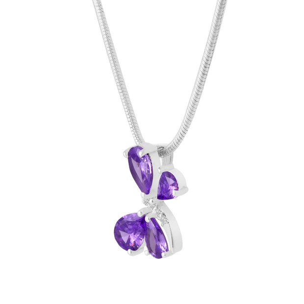 Amethyst Gemstone & Diamond Solid 14k White Gold Pendant