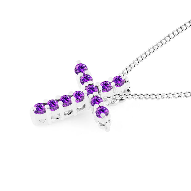 Amethyst Gemstone Solid 14k White Gold Cross Pendant