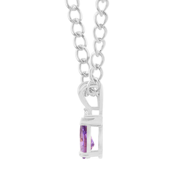 Amethyst Gemstone & Diamond Solid 14k White Gold Pendant