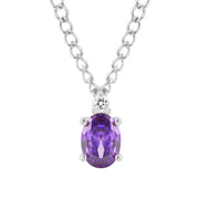 Amethyst Gemstone & Diamond Solid 14k White Gold Pendant