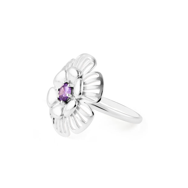 Amethyst Gemstone Solid 14k White Gold Ring