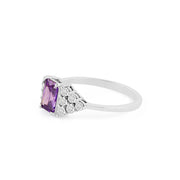 Amethyst Gemstone & Diamond Solid 14k White Gold Ring