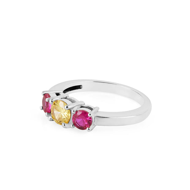 Ruby & Citrine Gemstone Solid 14k White Gold Ring