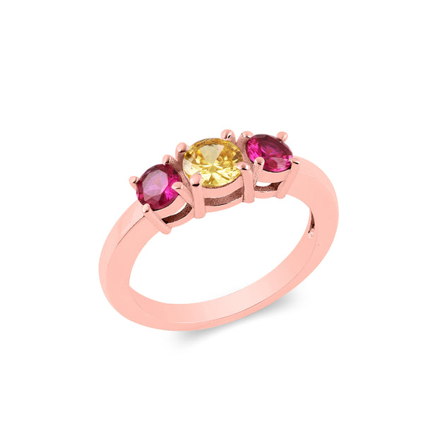 Ruby & Citrine Gemstone Solid 14k Rose Gold Ring