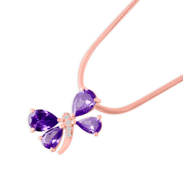 Amethyst Gemstone & Diamond Solid 14k Rose Gold Pendant
