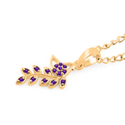 Amethyst Gemstone Solid 14k Yellow Gold Leaf Pendant