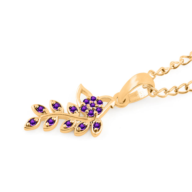 Amethyst Gemstone Solid 14k Yellow Gold Leaf Pendant