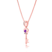 Amethyst Gemstone & Diamond Solid 14k Rose Gold Key Pendant