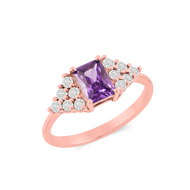 Amethyst Gemstone & Diamond Solid 14k Rose Gold Ring