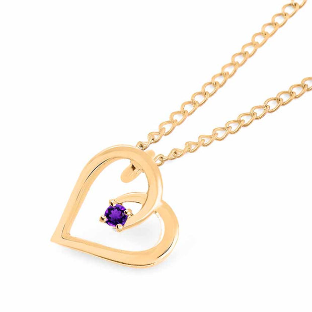 Amethyst Gemstone Solid 14k Yellow Gold Heart Pendant