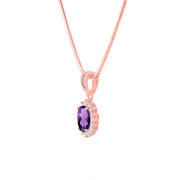 Amethyst Gemstone & Diamond Solid 14k Rose Gold Pendant