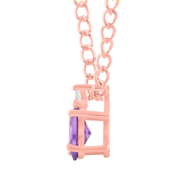 Amethyst Gemstone & Diamond Solid 14k Rose Gold Pendant