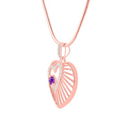 Amethyst Gemstone & Diamond Solid 14k Rose Gold Heart Pendant