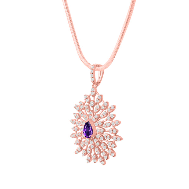 Amethyst Gemstone Solid 14k Rose Gold Pendant